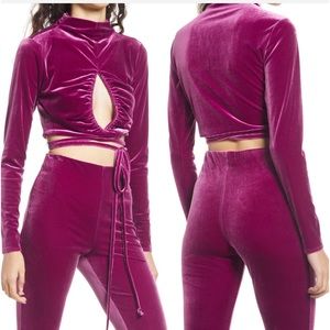 🆕 Velour Magenta Tie-Front Crop Top | Keyhole Cutout | Size M | Y2K Glam